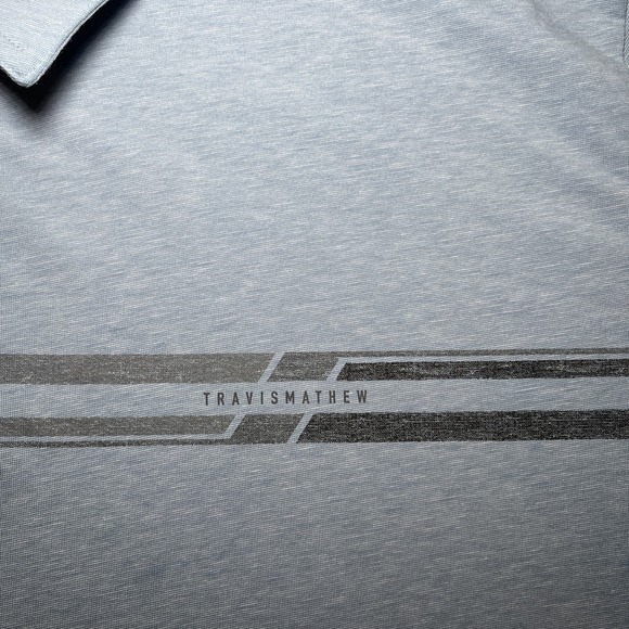 Travis Matthew Men's SZ 3XL Short Sleeve Gold Polo Baby Blue W Grey Stripe Shirt - Picture 2 of 16